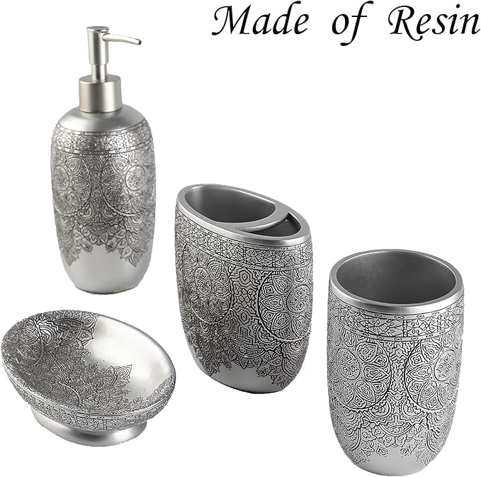 Hymmah Bathroom Accessories Set,Toothbrush Holder,Farmhouse Bathroom Decor,4 Pcs Resin Gift Set Apartment Necessities, Contain Toothbrush Cup,Soap Dispenser,Soap Dish,Tumbler