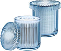 2 Pack Qtip Holders for Bathroom, Clear Glass Apothecary Jars with Lids,Vintage Bathroom Canisters for Cotton Balls,Swabs,Floss Picks,Hair Ties,Vanity Organizer and Storage Decor (Blue)