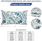 Decorative Throw Pillow Covers Set of 2 Blue Green Small Leaves Pillow Covers 12x20 inch Soft Short Plush Square Floral Throw Pillows,Farmhouse Outdoor Pillow Covers for Couch Living Room