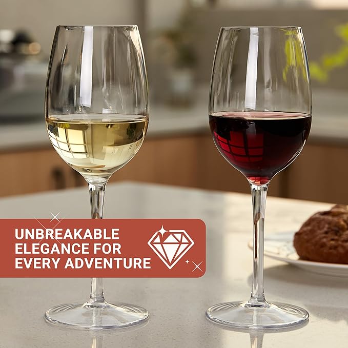 Tritan-Plastic Floating Red Wine Glasses for Pool Set of 6, 12.5 oz Holiday Drinkware Durable Wine Glasses with Long Stem, Ideal for Home, Party, Wedding, Beach