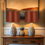 ALUCSET 2pcs Drum Lampshades Large Brown Lamp Shades, 13" Top X 15" Bottom X 11" High Replacement for Table Lamp Shades and Floor Lampshade, Spider Fitter Easy Assembly Required