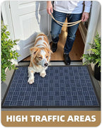 Color&Geometry Front Door Mat Outside Entrance, Heavy Duty Non Slip Low Profile Doormat for Entryway, Trap Dirt and Moisture Welcome Mats All-Weather, Easy Clean, Patio, Garage, 17"x30" Blue