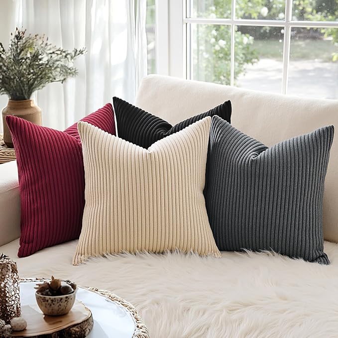 MIULEE Winter Pack of 2 Corduroy Soft Soild Decorative Square Throw Pillow Covers Set Cushion Cases Pillowcases for Sofa Bedroom Car 20 x 20 Inch 50 x 50 Cm Grey