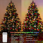 echosari 2 Pack Color Changing String Lights, 33 Ft 100 LED Christmas Fairy Lights Battery Operated Green Wire String Lights with Remote Timer for Bedroom Garden Party Wedding Deco (Multicolor)