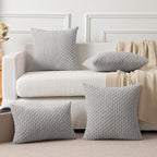 Kevin Textile Set of 2 Super Soft Striped Corduroy Velvet Decorative Euro Throw Pillow Sham Cushion Cover for Bed 20x20 Inch(50cm) Light Grey