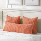 Fancy Homi Coral Long Body Lumbar Lumbar Decorative Throw Pillow Covers 20x54 Inch for Bed Couch Bedroom Bench, Soft Corduroy Rectangle Solid Pillow Case, Rustic Farmhouse Boho Room Decor