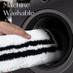 Tititex Luxury White Black Frame Line Bathroom Rug, 20x32 inch Extra Soft and Absorbent Microfiber Bath Rugs, Non-Slip Plush Shaggy Bath Carpet, Bath Mats for Bathroom Floor, Tub and Shower