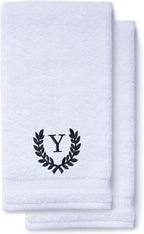 Decorative and Monogrammed Hand Towels for Bathroom Kitchen Makeup | Personalized Gift for Wedding-Bridal | Roman Font Custom Luxury Turkish Towel | Spa Collection, Oversized, 16 X 30 Inch, Set of 2