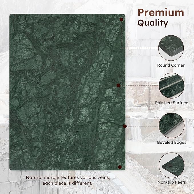Diflart Natural Marble Stone Cutting Board for Kitchen, 16x20 Inch, Green, Marble Slab Pastry Board Large for Cheese, Serving, Baking, Pack of 1 Piece