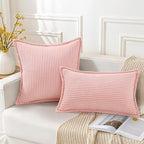 Mecatny Corduroy Throw Pillow Covers 18x18 Set of 2, Neutral Decorative Soft Boho Couch Pillow Covers with Broadside for Sofa Living Room, Pink