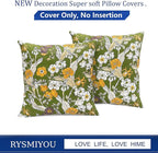 Decorative Throw Pillow Covers Set of 2 Green Pillow Covers 18x18 inch Soft Short Plush Square Freesia Floral Throw Pillows,Farmhouse Outdoor Pillow Covers for Couch Sofa Bed Living Room
