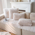 Neelvin Beige Faux Fur Cozy Fluffy Double-Sided Decorative Throw Pillow Covers 18x18 inch Set of 2,Velvet Pillowcase Cushion Case for Sofa Couch
