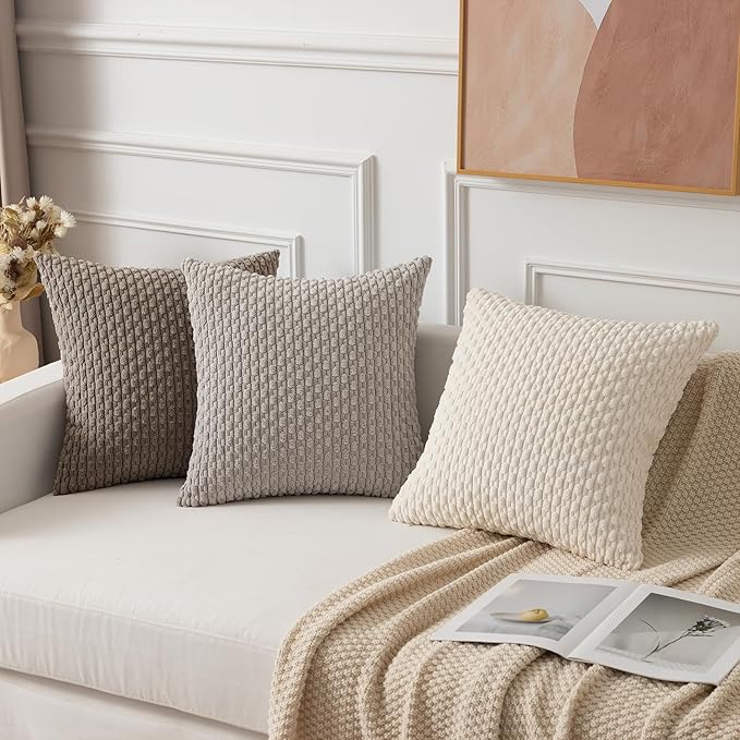 Kevin Textile 2 Packs Light Brown Decorative Throw Pillow Covers 20x20 Inch for Couch Bed Sofa Modern Farmhouse Boho Home Decor Soft Cute Plush Corduroy Cushion Case 50x50 CM