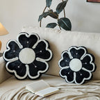 Flower Shaped Decorative Throw Pillow Cushion for Bed Couch, Cute Flower Plush Throw Pillows Home Decor Floor Pillow Seating Cushions (Black, 13.7 Inches)