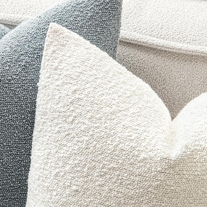 MIULEE 20x20 Inch Decorative Pillow Covers for Couch Bed Set of 2 Textured Boucle Neutral Winter Throw Pillows Christmas White Accent Solid Cushion Pillowcases Sofa Livingroom Home Decor