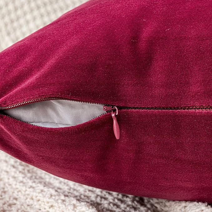 EMEMA Pack of 2 Velvet Christmas Throw Pillow Covers Decorative Square Pillowcase Soft Solid Cushion Case for Sofa Bedroom Chair Car 20x20 Inch Red Wine