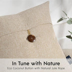 Phantoscope Pack of 2 Farmhouse Throw Pillow Covers Premium Coconut Button Vintage Linen Solid Decorative Pillow Cover for Couch Bed and Chair, Oat Beige 20 x 20 inches 50 x 50 cm