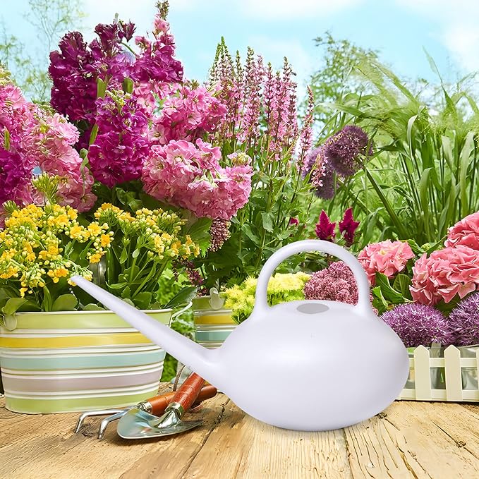 ZXJ Small Plastic Watering Can - 1/4 Gallon - for Home Plant Garden - White