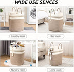 Woven Laundry Basket for Clothes, 80 L Large Rectangle Laundry Hampers with Beads Tassel, Nursery Storage Basket for Toys, Tall Dirty Clothes Hamper for Bedroom Aesthetic, Laundry Room Organization