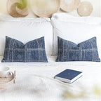 BlissBlush Dark Blue Decorative Lumbar Throw Pillow Covers 12X20, Set of 2, Boho Farmhouse Cushion Cover, Soft Accent Pillowcase for Couch Sofa Bed Living Room Home Décor