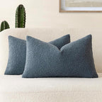 Foindtower Pack of 2, Curly Faux Fur Decorative Throw Pillow Covers Soft Plush Cushion Case with Zipper Cozy Fluffy Boho Pillowcase for Home Living Room Couch Bedroom Bed Sofa 12 x 20 Inch, Blue