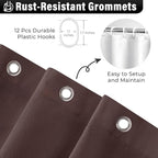 Seasonwood Brown Shower Curtains for Bathroom Dark Brown Ruffle Shower Curtain with Natural Buttons Farmhouse Style Microfiber Fabric Shower Curtains (Brown)