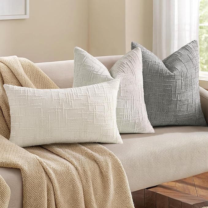 decorUhome Light Grey Chenille Throw Pillow Covers 24x24 Set of 2 Thick Textured Slubby Couch Pillow Covers Farmhouse Accent Modern Neutral Decorative Pillow Cases for Bed Sofa Living Room