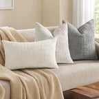 decorUhome Neutral Grey Chenille Throw Pillow Covers 18x18 Set of 2 Thick Textured Slubby Couch Pillow Covers Farmhouse Accent Modern Neutral Decorative Pillow Cases for Bed Sofa Living Room