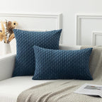 Kevin Textile Pack of 2 Blue Corduroy Decorative Throw Pillow Covers 16x16 Inch Soft Boho Striped Pillow Covers Modern Farmhouse Home Decor for Autumn Sofa Living Room Couch Bed