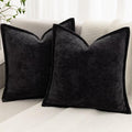 Black Decorative Throw Pillow Covers 20x20 Inch Set of 2 Cozy Soild Chenille Cushion Cases Soft Textured Square Couch Pillows Cover Boho Accent Farmhouse Pillowcases for Sofa Bed