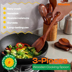 Riveira Set of 3 Dark Teak Spoons for Cooking - Wooden Kitchen Utensil Set - Non-Toxic Cooking Utensils - Wooden Spatula for Cooking - Teak Wood Utensils for Non-Stick Cookware
