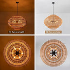 Large Rattan Chandelier Boho Pendant Light Fixture Dinning Room Chandelier Boho Hanging Light 31.5IN Basket Light Woven Rattan Pendant Light for Kitchen Island Hallway Bedroom Farmhouse Living Room