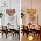 19.7" Hand-Woven Rattan Chandelier Vintage Farmhouse 6-Lights Boho Bamboo Chandeliers Light Fixture Retro Drum Wicker Rattan Golden Chandelier for Dining Room, Kitchen Island, Bedroom, E12