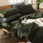 MooMee Bedding Duvet Cover Set 100% Washed Cotton Linen Like Textured Breathable Durable Soft Comfy (Solid Olive Green, Palatial King/Oversized King 120"x98")