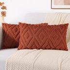 decorUhome Fall Couch Throw Pillow Covers 12x20 Set of 2, Decorative Soft Plush Faux Wool Lumbar Neutral Accent Pillow Covers for Bed Sofa Living Room, Rust