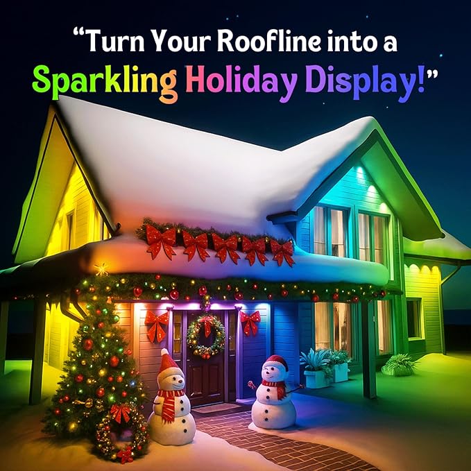 HUTAKUZE Permanent Outdoor Lights, 50FT with 30 RGB LED Lights,IP67 Waterproof, 48 Scene Modes for Outdoor Decor, APP/Remote Control,Music Sync