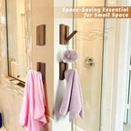 Foldable Wall Hooks 4Pack: Rustic Wooden Coat Hooks Mounted for Heavy Duty Hanging Towels Backpack Bags Hats, Space Saving Minimalist Decorative Hooks for Aesthetic Homeowners