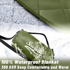 Waterproof Outdoor Blanket 82”X 55” Packable, Stadium Blankets for Camping with Sherpa Fleece Lining, Large Windproof Emergency Throw Mat for Garss Picnic Hiking Road Trip, Machine Washable, Green