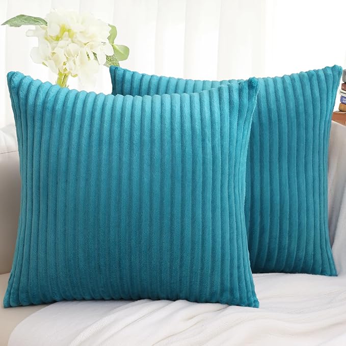 Simmore Decorative Throw Pillow Covers 24x24 Set of 2, Soft Natural Plush Flannel Double-Sided Fluffy Couch Pillow Covers for Sofa Living Room, Teal