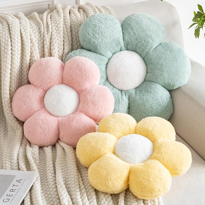 Xiashrk Flower Pillows, Decorative Pillows for Couch, Cute Daisy Pillow for Bed, Flower Shaped Decorative Throw Pillow Room Decor (Green, 14.9 Inches)