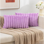 ZLINA Set of 2 Light Purple Faux Fur Decorative Throw Pillow Covers Fluffy Striped Pillowcase Cushion Covers 12 x 20 Inch Decor Sofa Couch Bedroom