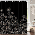 Black and Gold Vintage Boho Shower Curtain Set 72X72 Inch Black Tan Cream Floral Aesthetic Dark Wildflower Botanical Design Farmhouse Plant Art Chic Bathroom Decor