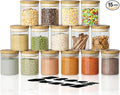 SODSAI 15 Piece Glass Storage Jars Set with Airtight Bamboo Lids and Labels,6oz Glass Spice Jar Mini Food Storage Containers for Home Kitchen,Pantry,Tea,Sugar,Salt,Coffee,Flour,Herbs,Grains