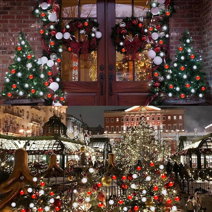 Red and White Solar Christmas String Lights, 2-Pack Total 100 LED 64FT Crystal Globe Solar Lights Outdoor Waterproof, Christmas Decorations with 8 Lighting Modes for Xmas Tree Wedding Patio Party