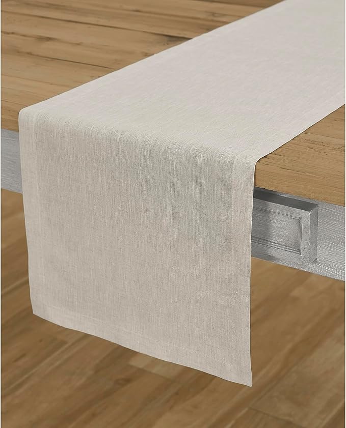 Solino Home Linen Table Runner 36 Inches - 100% Pure Linen Light Natural Table Runner 14 x 36 Inch Ideal for Dresser and Coffee Tables - Fall, Autumn, Thanksgiving, Holiday - Athena