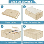 Deep Under Bed Storage Container, 10" Tall Height Underbed Box Bin with Lids 31" Long Large Basket for Under Bed, Bedroom, Dorms, Clothes, Bed sheets, Blankets, 2 Pack, Beige