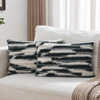 FUTEI Black Decorative Throw Pillow Covers 12x20 Inch Set of 2, Soft Tie-Dye Faux Rabbit Fur Striped Texture Pillow Case, Modern Home Decor for Couch Bed Living Room