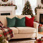 Mecatny Christmas Decorative Corduroy Throw Pillow Covers 26x26 Set of 2 for Sofa Living Room, Soft Neutral Boho Couch Pillow Covers for Home Decor, Christmas Green