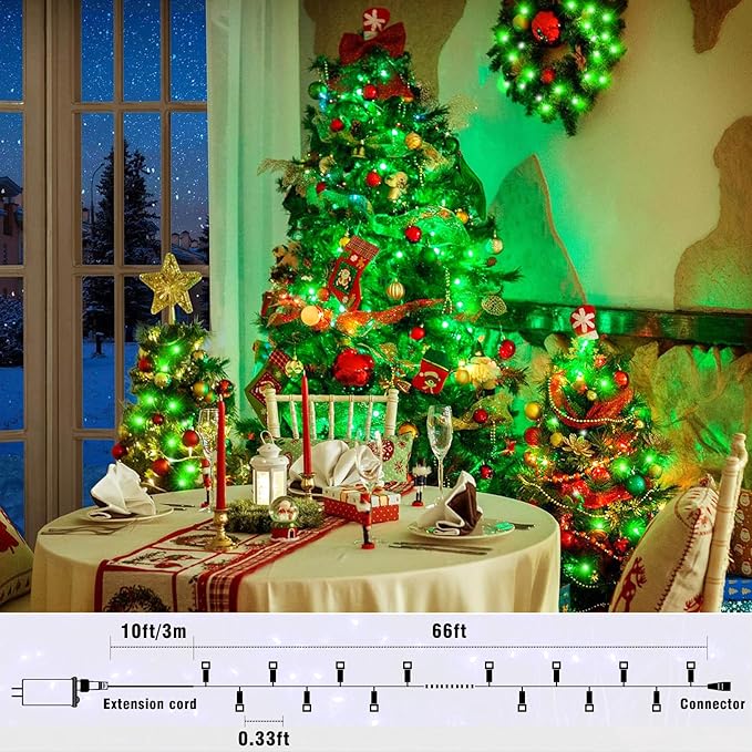 66FT 200 LED Christmas Lights Outdoor, Plug in Christmas String Lights Indoor, Waterproof & 8 Modes & Timer Function, Connectable Fairy Twinkle Light for Bedroom Room Yard Christmas Decor, Green