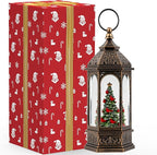 Christmas Snow Globe Lantern Water Glittering Christmas Tree with Cardinal, USB Lined/Battery Operated Lighted Lantern for Christmas Festival Decoration Gifts